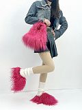 Cute Faux Sheepskin Crossbody Bag Paired With Fluffy Slippers Set HES-5900