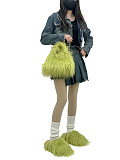 Cute Faux Sheepskin Crossbody Bag Paired With Fluffy Slippers Set HES-5900