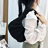 Lamb Cloud Pleated Baguette Underarm Shoulder Crossbody Handbag HES-001
