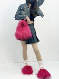 Cute Faux Sheepskin Crossbody Bag Paired With Fluffy Slippers Set HES-5900