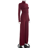 Autumn/Winter High-Neck Solid Color Base Layer Top with Gathered Pants Set XYWL-379