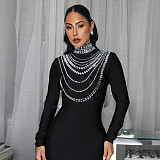 Fashionable Rhinestone-embellished High-neck Bodycon Maxi Dress CYA-902057