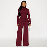 Autumn/Winter High-Neck Solid Color Base Layer Top with Gathered Pants Set XYWL-379