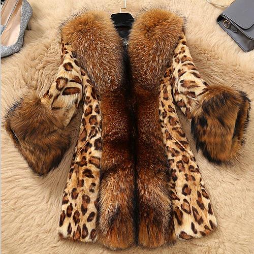 Autumn Winter Fur Coat For Women Mid-length Leopard Print Warm Collar ZNFR-202025
