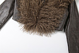 Stylish Long-sleeved V-neck Leather Jacket With Fur Collar and Tassel Trim DLS-85062