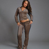 Stylish and Casual Zip-up Long-sleeved Top and Trousers Set ZJQD-84571