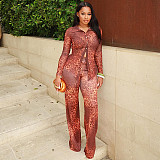 Fashionable Leopard Print Cardigan Top and Loose-fitting Long Pants Set JY-919138