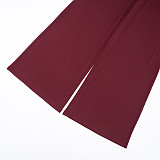 Autumn/Winter High-Neck Solid Color Base Layer Top with Gathered Pants Set XYWL-379