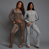 Stylish and Casual Zip-up Long-sleeved Top and Trousers Set ZJQD-84571