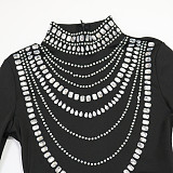 Fashionable Rhinestone-embellished High-neck Bodycon Maxi Dress CYA-902057