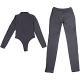 Fashionable Long-sleeved Jumpsuit Top and Tight-fitting Trousers Two-piece Set