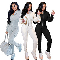 Casual Hooded Zip-up Sweatshirt + Multi-pocket Cargo Pants Tracksuit PMR-813