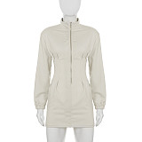 Stylish Zipper Stand Collar High Waist Bodycon Sweatshirt Dress MRA-45341