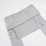Solid Color Sexy Off-shoulder Collar Long-sleeved Shorts Set MRA-45802