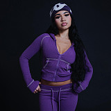 Stylish and Casual Hooded Zip-up Top and Trousers Set ZJQD-87206