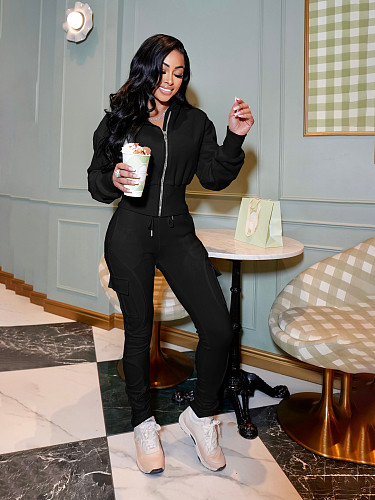 Casual Hooded Zip-up Sweatshirt + Multi-pocket Cargo Pants Tracksuit PMR-813