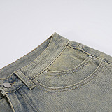 Trendy Retro Street Style Washed Low-rise Straight Leg Jeans MRA-45446