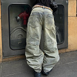 Trendy Retro Street Style Washed Low-rise Straight Leg Jeans MRA-45446