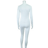 Casual Solid Color High Elasticity Slim Fit Long Zipper Stand Collar Jumpsuit JY-003990