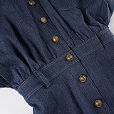Stylish Collared Button-down Bodycon Denim Mini Dress MRA-44295