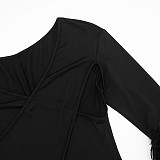 Sexy Deep V-neck Cross-over Cutout Fur Patchwork Long-sleeved Jumpsuit XYWL-25JP409