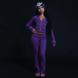 Stylish and Casual Hooded Zip-up Top and Trousers Set ZJQD-87206