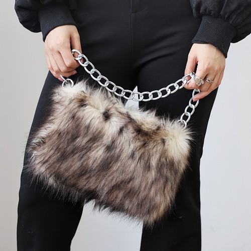 New Leopard Print Plush Chain Baguette Shoulder Bag RS-5795