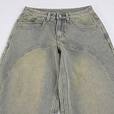 Trendy Retro Street Style Washed Low-rise Straight Leg Jeans MRA-45446