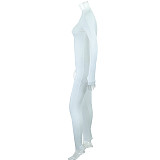 Casual Solid Color High Elasticity Slim Fit Long Zipper Stand Collar Jumpsuit JY-003990
