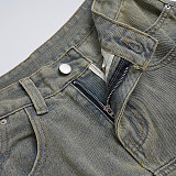Trendy Retro Street Style Washed Low-rise Straight Leg Jeans MRA-45446