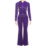 Stylish and Casual Hooded Zip-up Top and Trousers Set ZJQD-87206