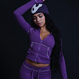 Stylish and Casual Hooded Zip-up Top and Trousers Set ZJQD-87206