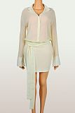 Sexy Cardigan Openwork Tie-up Long-sleeved Dress XS-1236