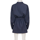 Stylish Collared Button-down Bodycon Denim Mini Dress MRA-44295
