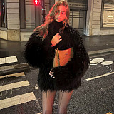 Stylish and Elegant Turtleneck Long-sleeved Comfortable Fluffy Fleece Coat SXE-84302