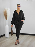 Stylish Drawstring Slim-fit Jacket With Elastic Waist and Slim-fit Pants Two-piece Set PMR-821
