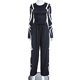 Autumn/Winter Round Neck Pullover Printed Top and Elastic Drape High Waist Straight Leg Pants Set XYWL-25ST398