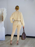 Stylish Drawstring Slim-fit Jacket With Elastic Waist and Slim-fit Pants Two-piece Set PMR-821
