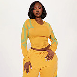 Autumn/Winter Round Neck Pullover Printed Top and Elastic Drape High Waist Straight Leg Pants Set XYWL-25ST398