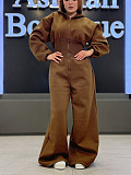 Casual Solid Color Hooded Zip-up Elastic Waist Jumpsuit PMR-818
