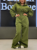 Casual Solid Color Hooded Zip-up Elastic Waist Jumpsuit PMR-818