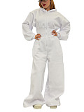 Casual Solid Color Hooded Zip-up Elastic Waist Jumpsuit PMR-818