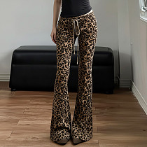 Sexy Leopard Print Lace-up Casual Flared Trousers MRA-45806