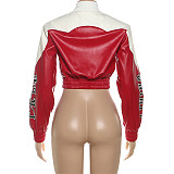 New Printed Color-blocked Sexy PU Leather Short Jacket SXE-80613