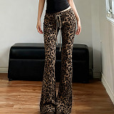 Sexy Leopard Print Lace-up Casual Flared Trousers MRA-45806