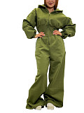 Casual Solid Color Hooded Zip-up Elastic Waist Jumpsuit PMR-818