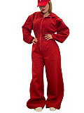 Casual Solid Color Hooded Zip-up Elastic Waist Jumpsuit PMR-818