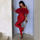 Autumn/Winter Off-Shoulder Fur Collar Sleeveless Stretch Cropped Jumpsuit XYWL-25JP469