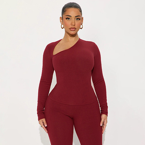 Autumn/Winter Off-Shoulder V-Neck Solid Color Slim Fit High Waist Trouser Set XYWL-25ST407