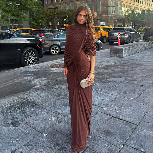 Solid Color Mesh Patchwork High-waisted Bodycon Slimming Dress ZJQD-85466